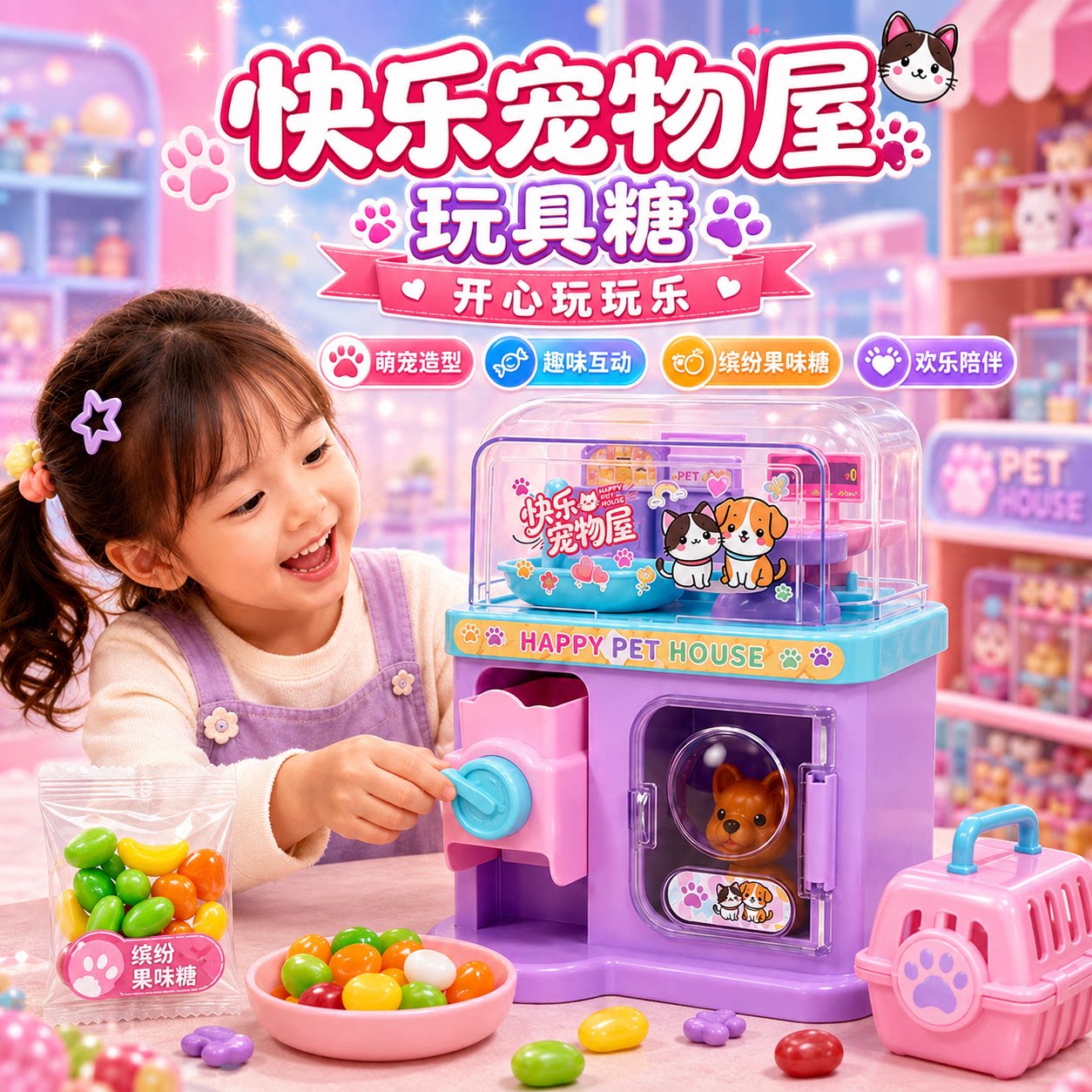 快乐宠物屋玩具糖果套装萌趣糖玩果味糖儿童礼物糖果零食男孩女孩