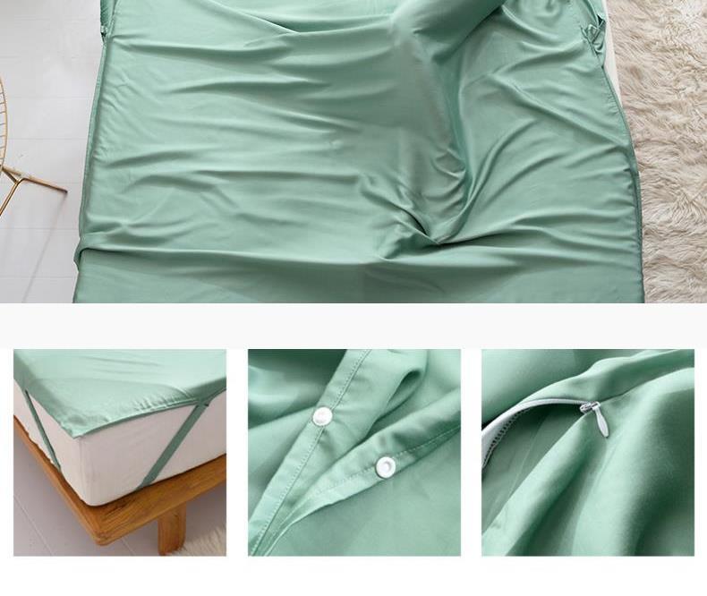 Tập hợp các khách sạn trên túi ngủ bẩn du lịch ngủ đơn siêu nhẹ di động Tencel đôi đang ở trên giường khách sạn giả tạo - Túi ngủ túi ngủ cho bé 2 tuổi