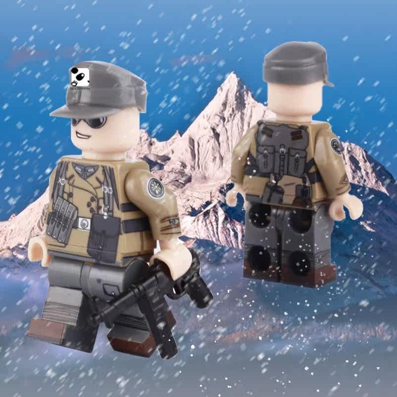 乐高教育二战军事士兵人仔德国第一山地师mp40武器模型场景小颗粒