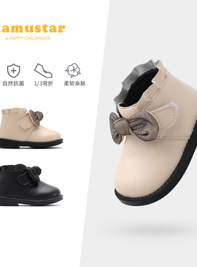 女童鞋子小皮鞋春秋款女宝宝公主短靴防滑软底婴儿学步鞋小童靴子