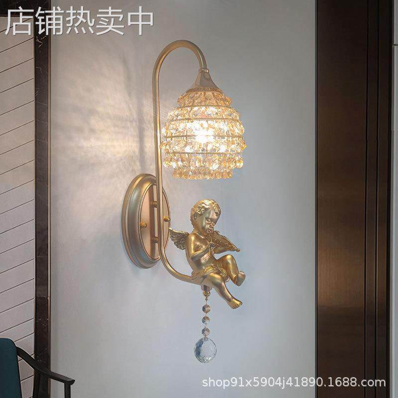 北欧小天使水晶壁灯床头暖光客厅卧室儿童房装饰卡通人物室内