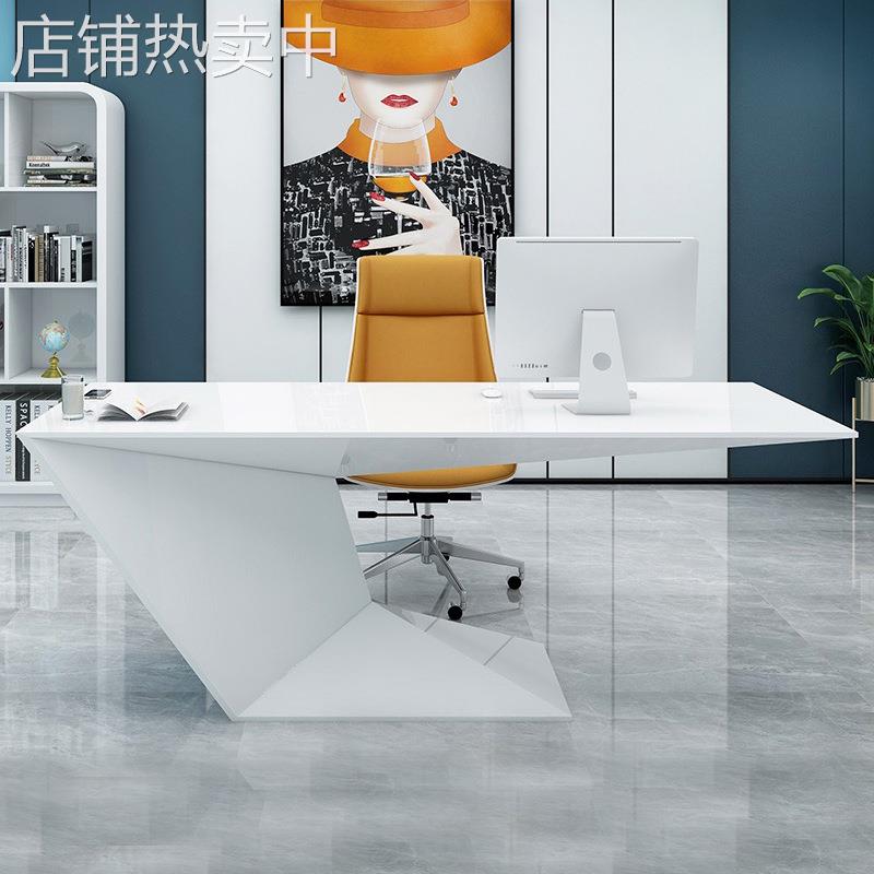 老板桌简约现代白色钢琴烤漆办公桌总裁大班台经理主管桌椅组合