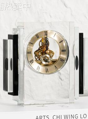 轻奢水晶坐钟时钟桌面摆件客厅玄关书柜电视柜样板间摆设家居软装