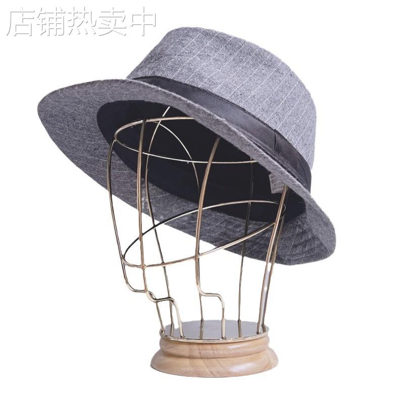 跨境新品金色帽子展示架金属头模五金金色模特头配木底帽子陈列架