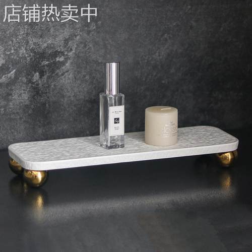 轻奢酒店样板房装饰托盘摆件抽象设计师陶瓷长方形仿火山石收纳盘