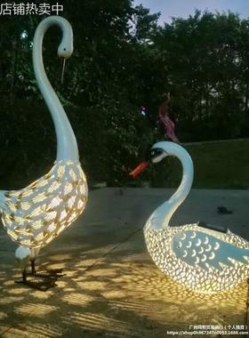 跨境热销外贸欧美花园庭院户外草坪发光铁皮动物铁艺天鹅太阳能灯