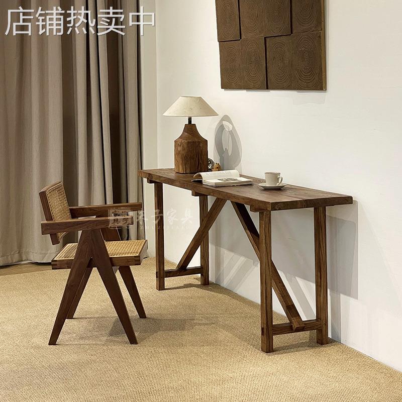 中古侘寂风实木书桌玄关桌民宿复古边桌老榆木家用靠墙家具桌子