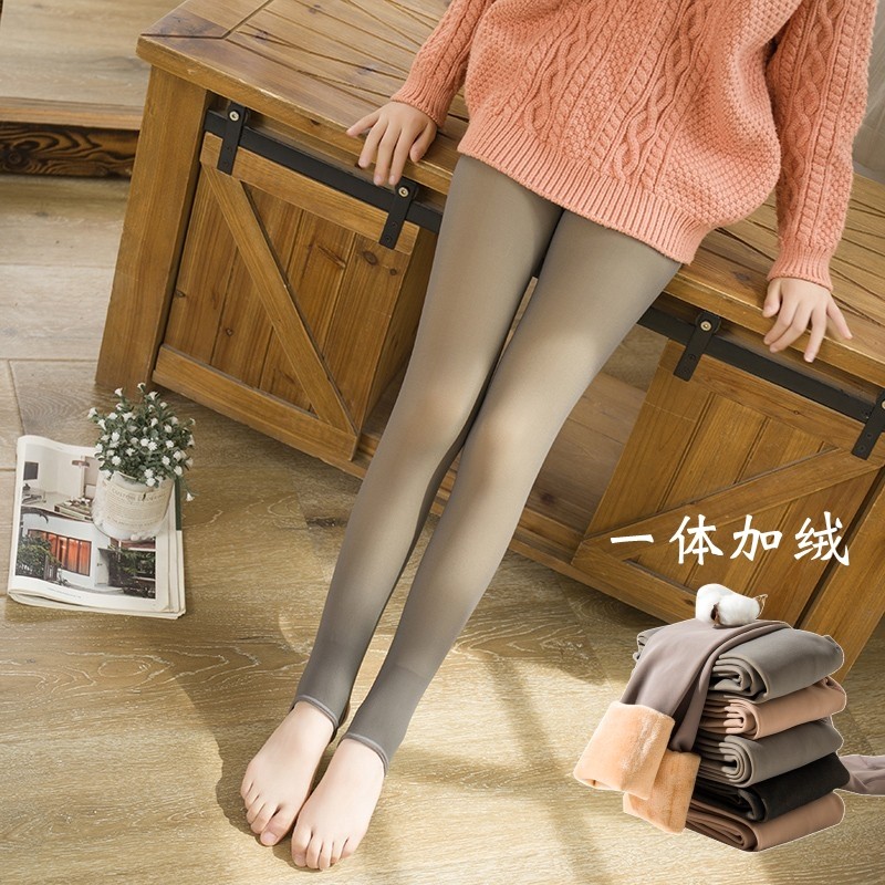 女童光腿神器假透肉秋冬配裙子一体裤袜加绒儿童打底裤踩脚真透肉