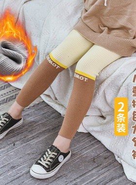 冬季儿童打底裤加厚拼色字母