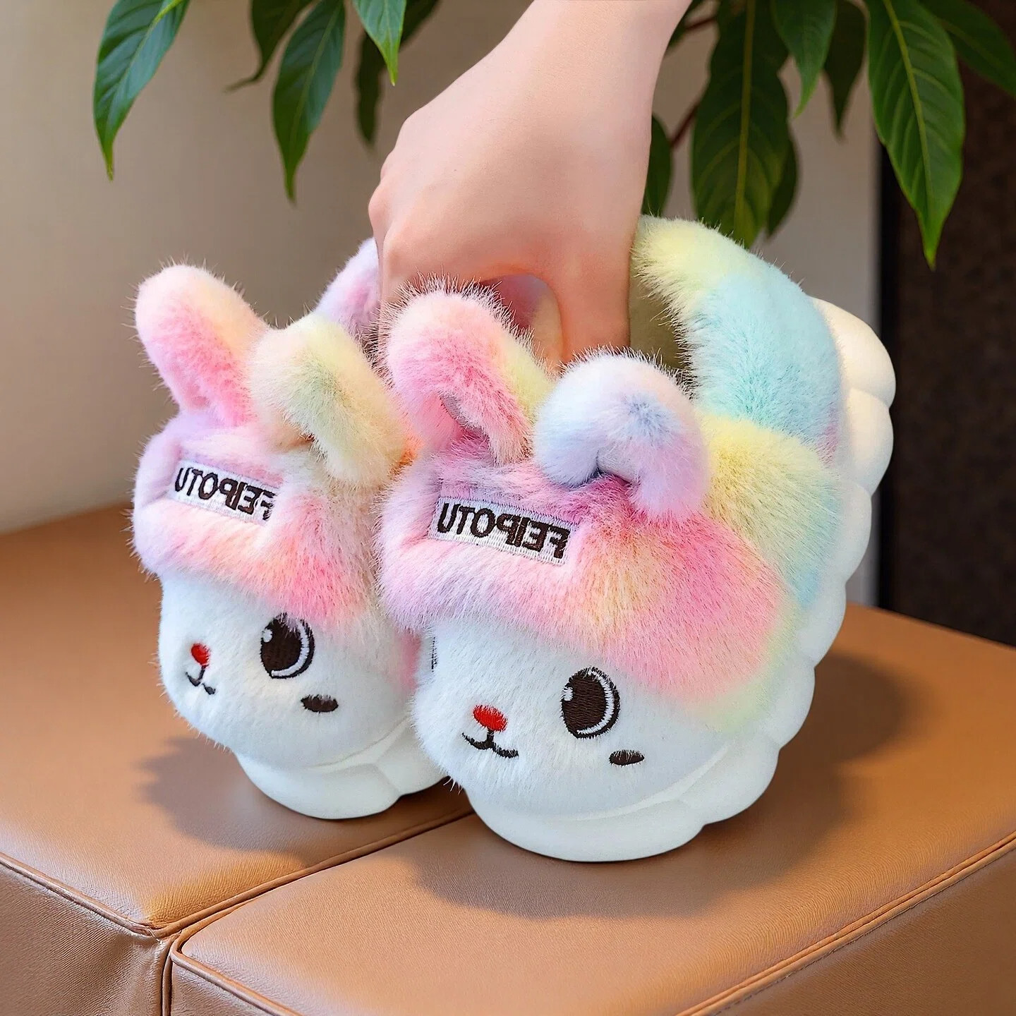 秋冬女童加绒加厚防滑棉拖鞋