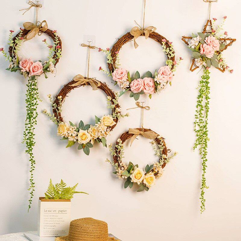 藤编花环装饰壁挂客厅餐厅房间背景上墙面挂件服装店墙壁花艺饰品