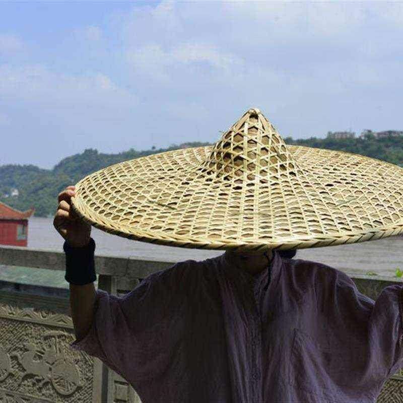手工竹编大斗笠帽 大草帽箬笠竹笠 遮阳防雨钓鱼帽送帽箍绳子包邮