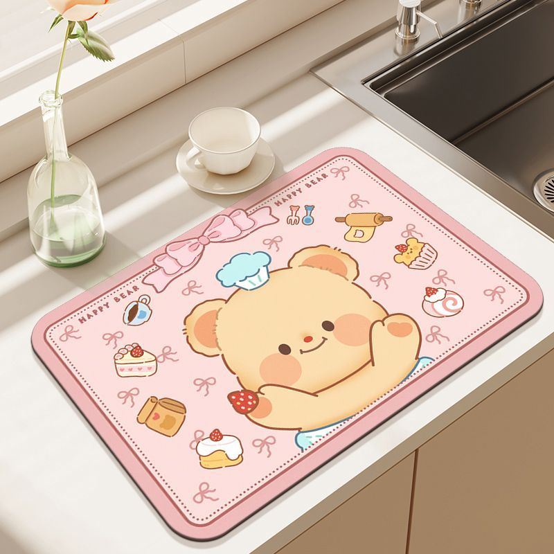 可爱小熊餐垫厨房台面沥水垫硅藻泥吸水垫免洗隔热垫防油桌垫杯垫,居家布艺,餐垫,淘宝优惠券,粉丝福利购,淘宝优惠卷