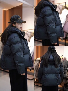 千鸟格撞色缎面加厚90白鹅绒短款立体裁剪显瘦外套