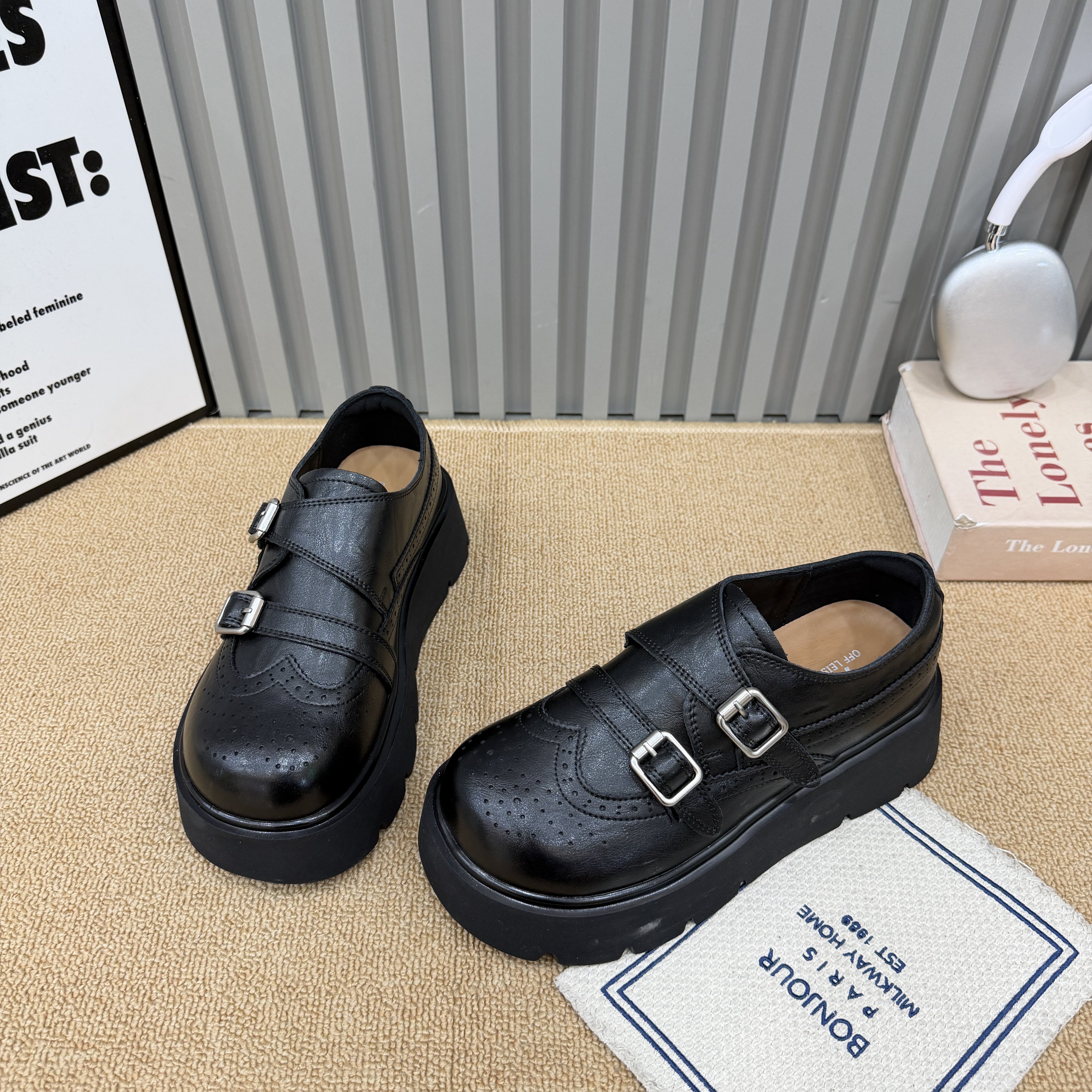 真皮厚底乐福鞋2026春季新款百搭休闲英伦风小皮鞋增高舒适魔术贴,女鞋,乐福鞋（豆豆鞋）,淘宝优惠券,粉丝福利购,淘宝优惠卷