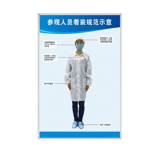 无尘着装标准标识牌洁净车间室员工着装规范示意图管理规定制度 无尘室12条流程 表仪容仪表规范