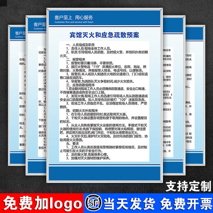 宾馆灭火和应急疏散预案上墙旅馆旅店客房消防安全制度治安管理住宿来访登记旅客住店须知牌卫生管理制度牌