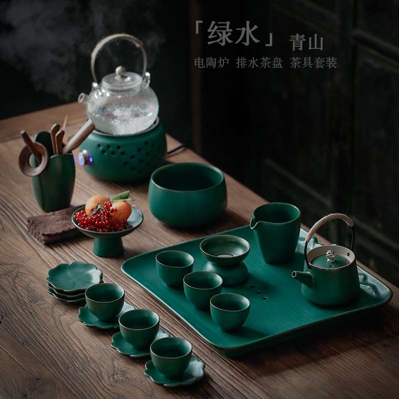 正品尚岩茶具套装家用整套功夫茶具简约电热陶炉烧水壶办公室茶盘