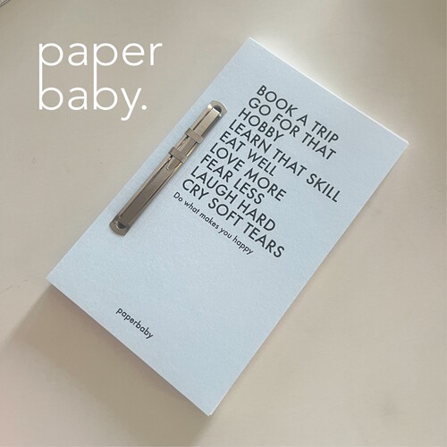 paperbaby极简哲言字母天蓝色纯色两孔法文格白纸活页手帐本