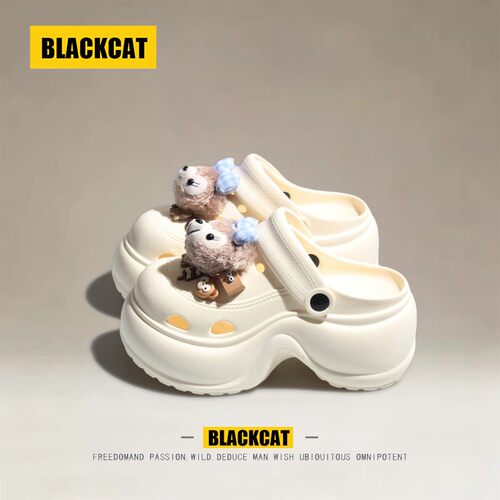 美国BLACKCAT女士洞洞鞋夏季外穿厚底一脚蹬凉拖鞋包头轻奢沙滩鞋