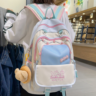 日系学院风初中生书包女小学生大容量高中学生奶黄色背包女双肩包