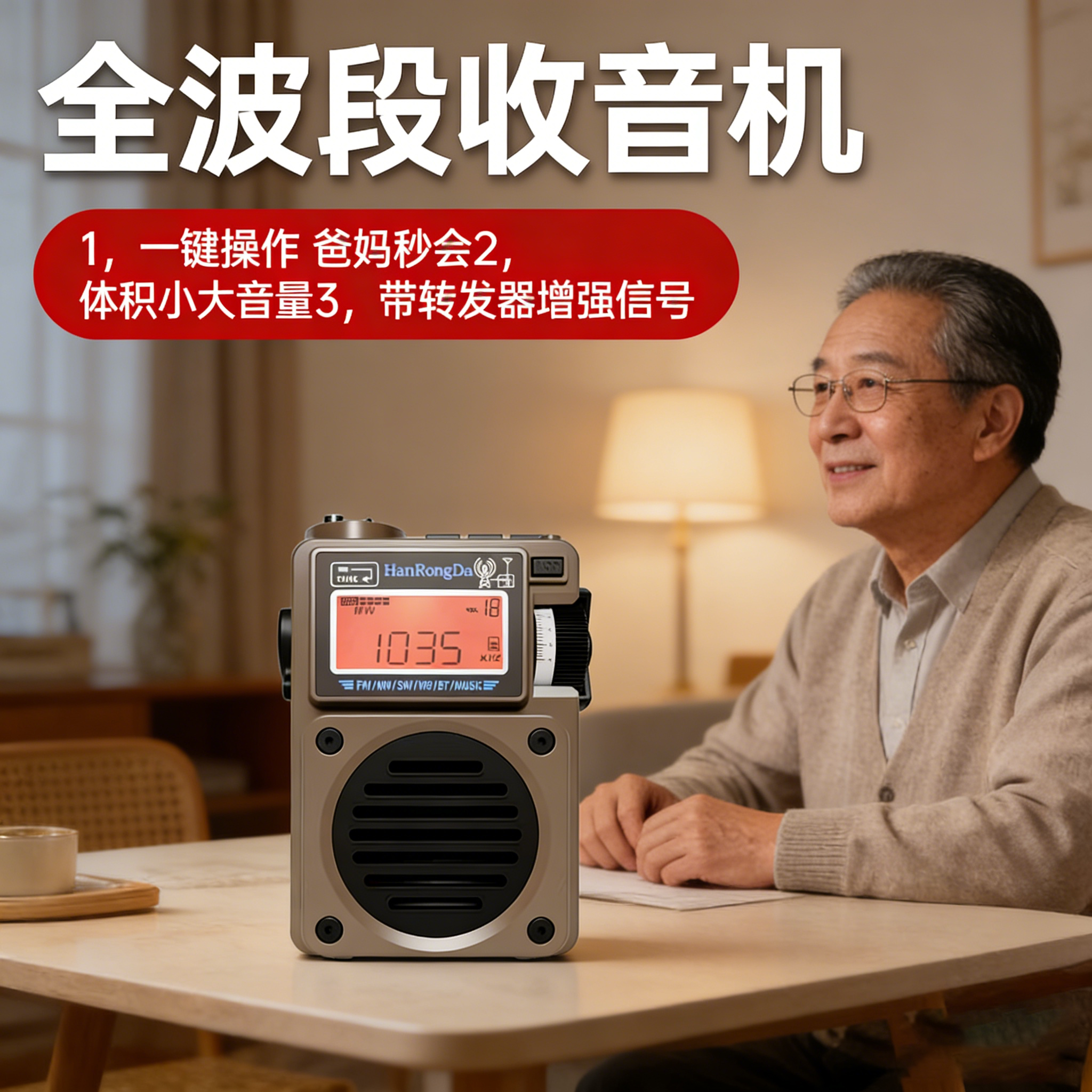 汉荣达-701+W3信号转发器便携式全波段收音机插卡蓝牙音箱APP遥控