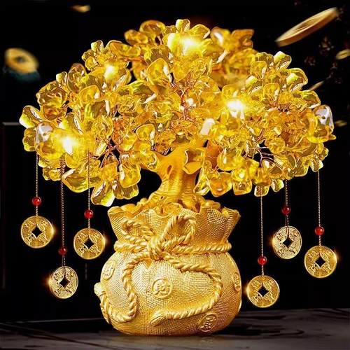 黄水晶发财树酒柜装饰品摆件