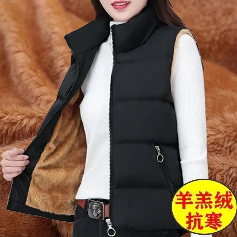 棉马甲新款女秋冬短款休闲百搭加绒厚修身立领轻薄背心坎肩小个子