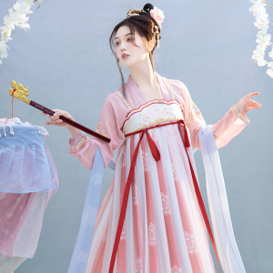 小太平 花朝记汉服原创 唐风汉元素团花对襟齐胸吊带连衣裙春夏