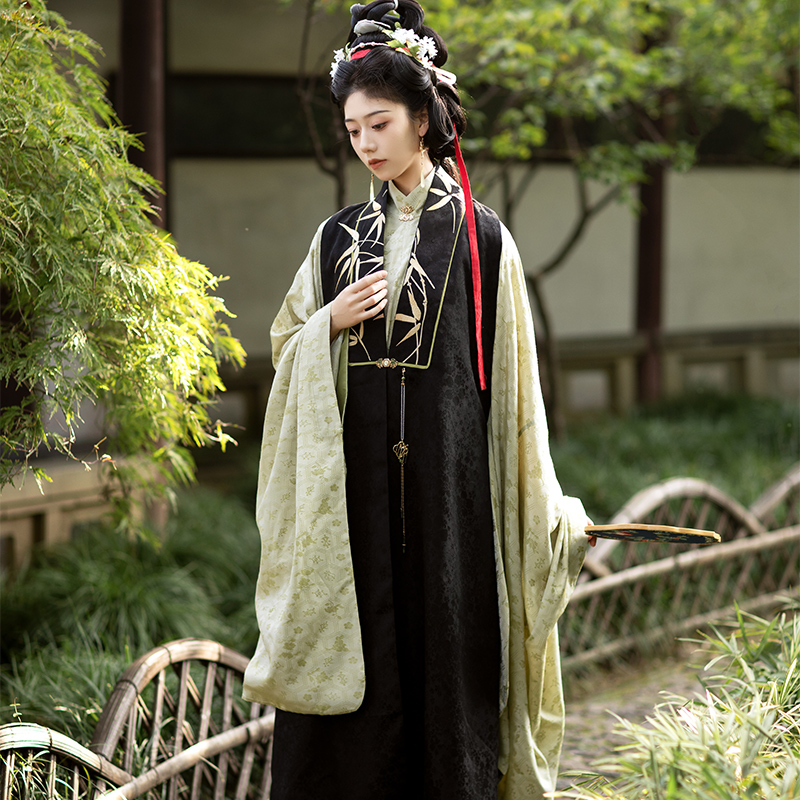 定织暗纹竖领大襟衫马面裙