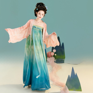 花朝记｜清泉｜唐制汉服法门寺披衫 齐胸交窬裙绿色人丝日常风显瘦