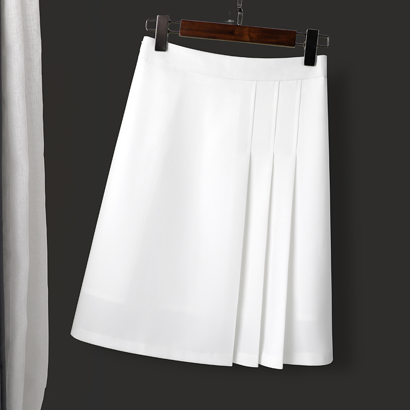 2024夏季新款高腰半身裙中裙百褶裙到膝盖白色a字裙中长款薄款