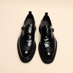 孟克乐福鞋手抓纹牛皮舒适透气厚底增高皮鞋英伦时尚百搭商务休闲