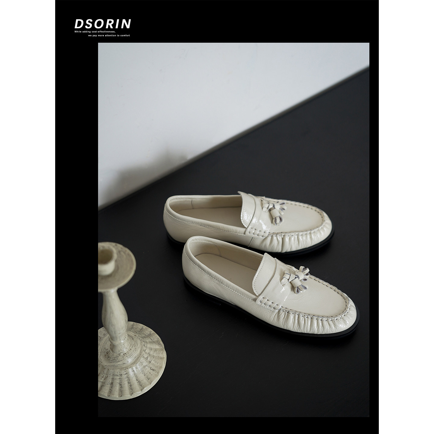DSORIN︱夜褶诗行·流苏乐福鞋女 漆皮复古英伦风一脚蹬小皮鞋女