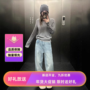 浅蓝加绒加厚牛仔裤女冬季直筒阔腿宽松直筒裤女显瘦加绒裤子女款