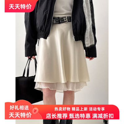 NS 温柔风拼接半身裙女2026早春韩系百搭蕾丝荷叶边a字裙3772