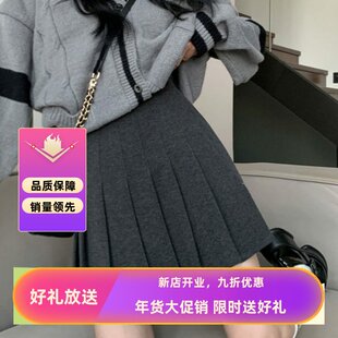 毛呢百褶裙女秋冬新款小个子高腰大码显瘦百搭A字半身裙胖mm短裙