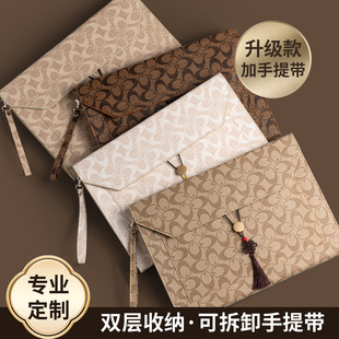 皮质文件袋A4档案袋文件夹加厚防水资料商务公文袋合同票据收纳手提便携按扣大容量高级感文件包定制可印logo