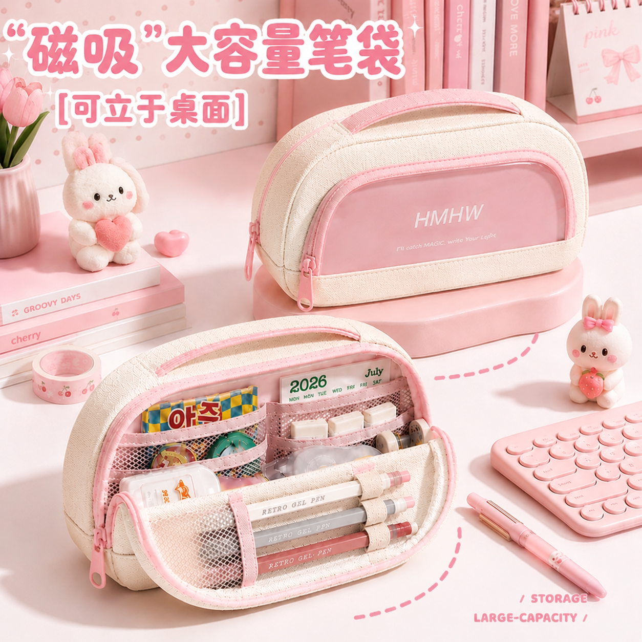 磁吸大容量可立式多功能笔袋