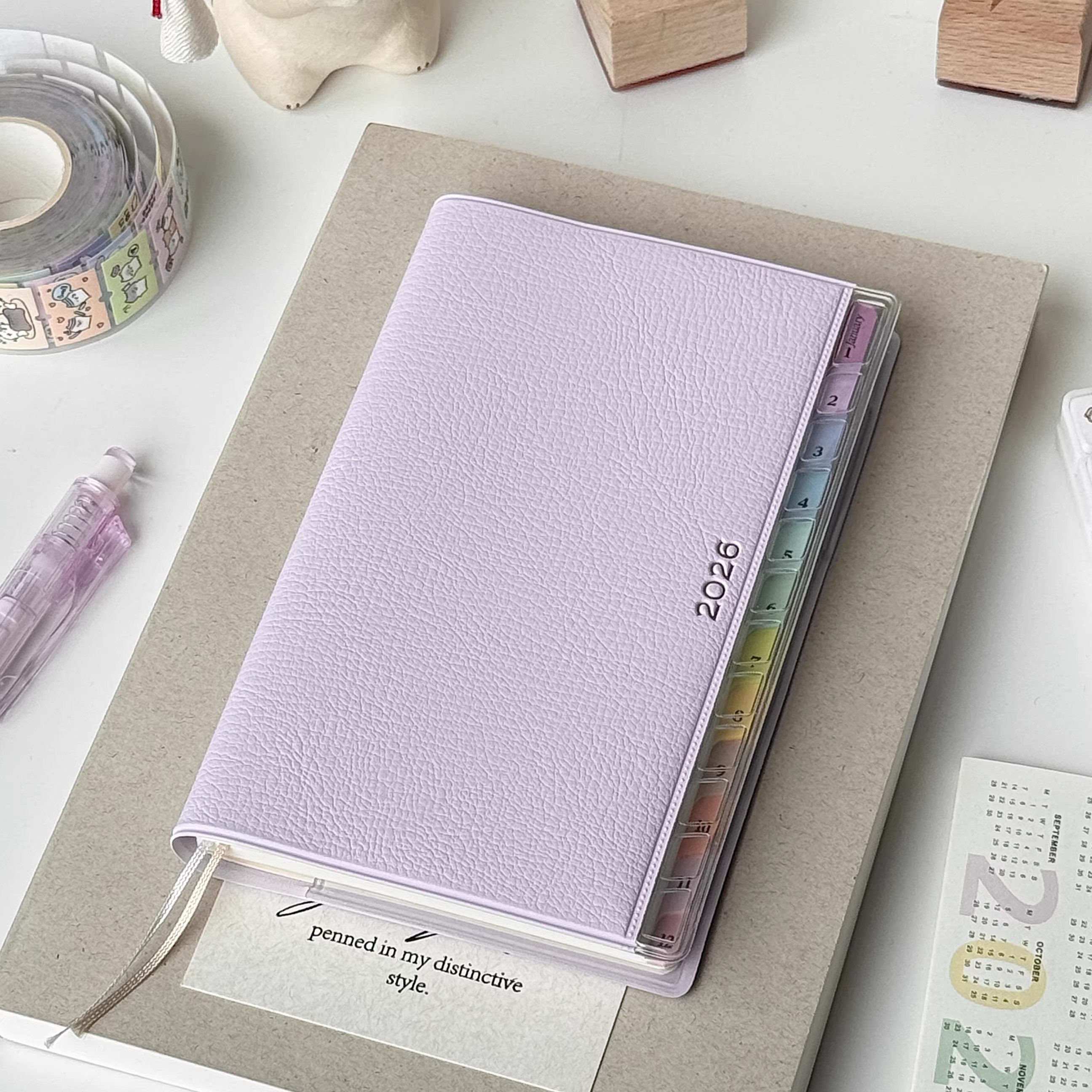 彩虹索引皮质日程手帐本2026年高颜值计划整年表每月周日365天计划表日历日记本学习工作笔记事本子效率手册,文具电教/文化用品/商务用品,手帐/日程本/计划本,淘宝优惠券,粉丝福利购,淘宝优惠卷