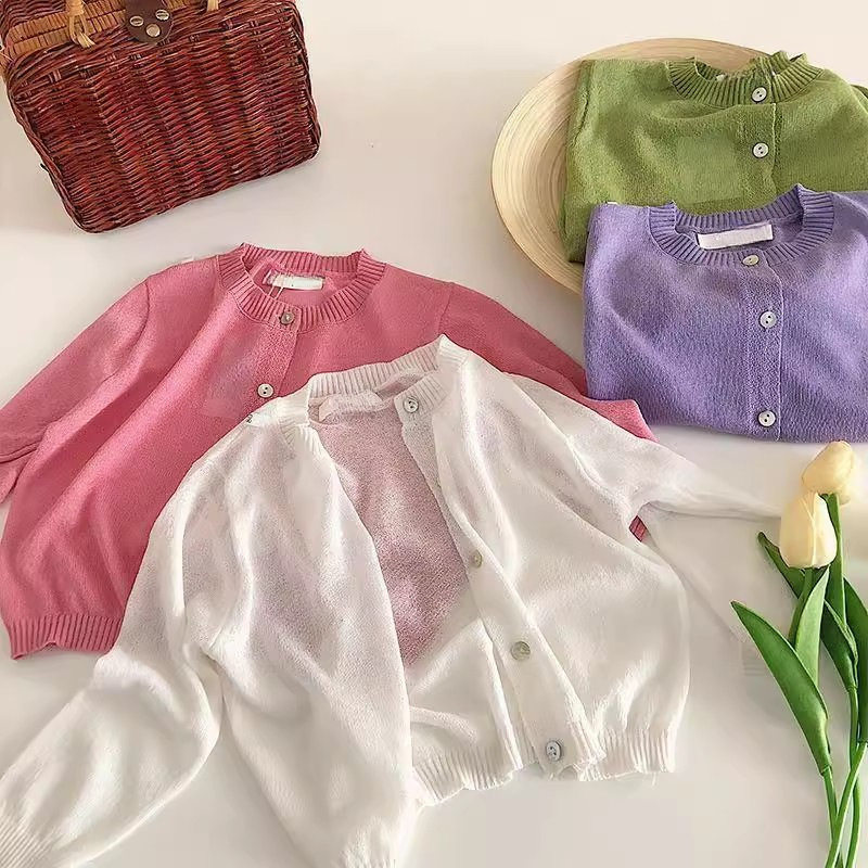 女童冰丝针织开衫夏季新款中大儿童防紫外线轻薄空调衫外搭防晒衫