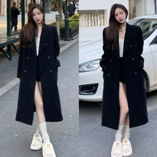 毛呢大衣女中长款过膝西装领秋冬韩系小个子加厚高级感呢子外套潮