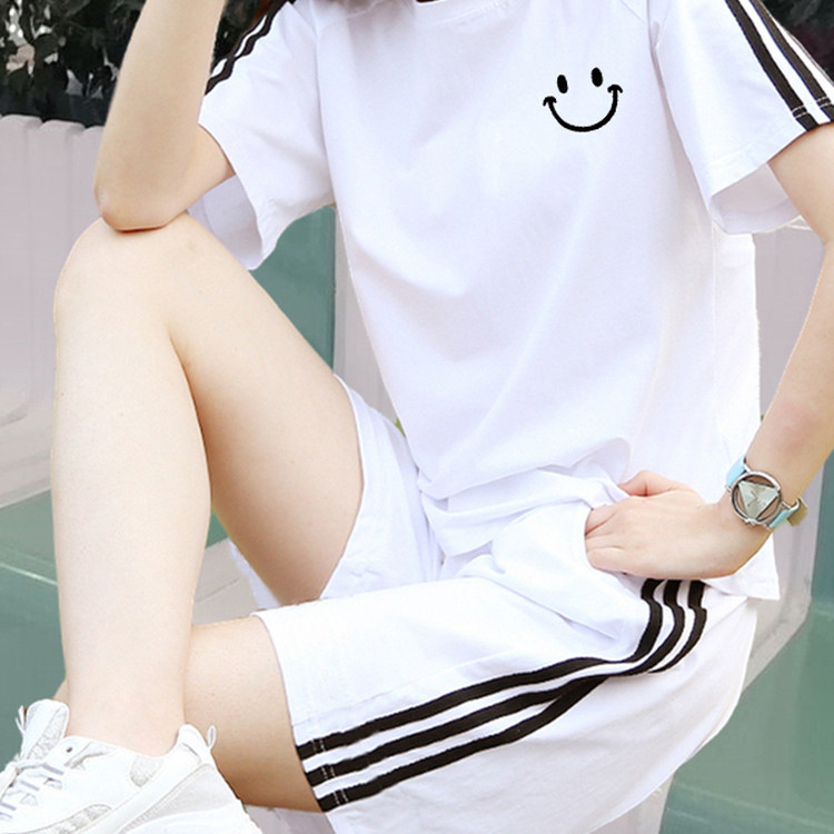 篮球服纯棉休闲套装女夏韩版短袖短裤时尚运动大码洋气减龄两件套