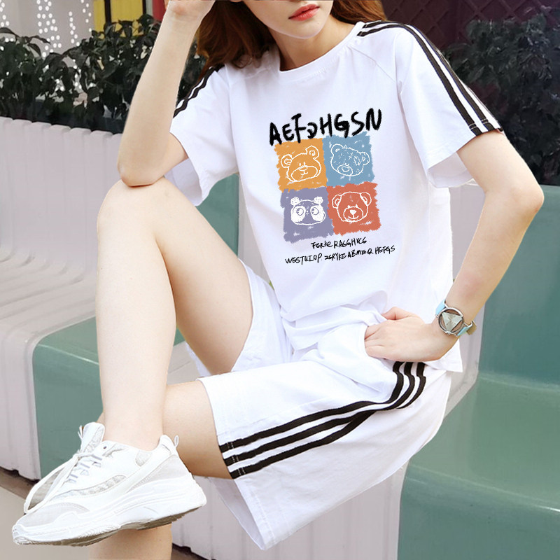 套装女夏季韩版学生宽松短裤短袖时尚跑步服薄款纯棉两件套ins潮