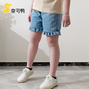 胖女童裤子中大童加肥加大码五分裤夏季胖女孩宽松显瘦牛仔裤纯棉