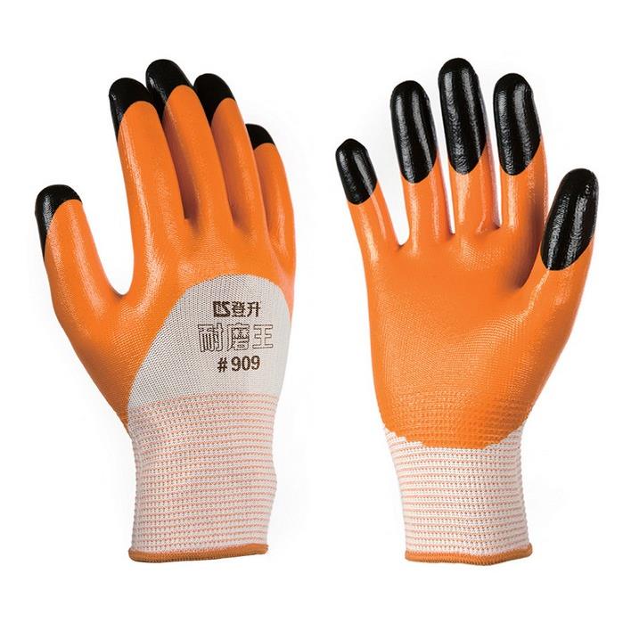 包邮 正品 登升手套#909耐磨王丁晴手套手指加强耐磨劳保手套