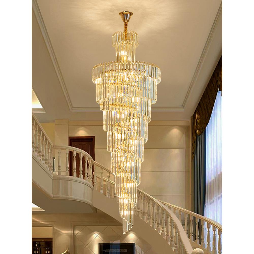 别墅复式楼水晶灯旋转楼梯长吊灯中空挑高客厅大吊灯轻奢loft吊灯