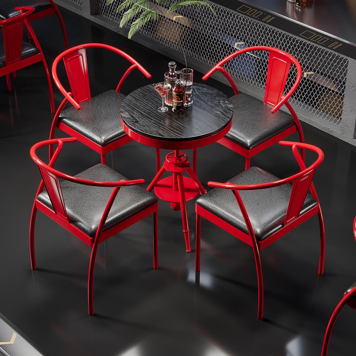 工业风桌椅组合商用餐饮奶茶店健身房台球厅铁艺洽谈桌休息区圆桌