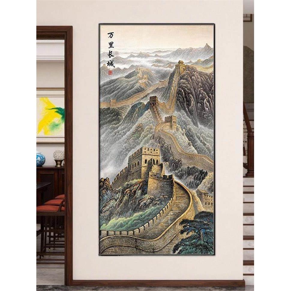万里长城挂画客厅玄关装饰画办公室靠山图竖版壁画中式入户风景画