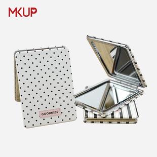 双面小镜子长方形翻盖PU皮金属折叠化妆镜子 迷你超薄随身镜便携式